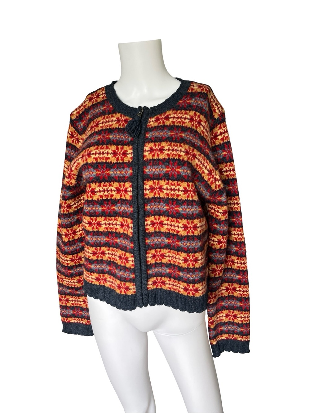 Vintage Abercrombie & Fitch Wool Sweater Full Zip Up Fair Isle Adult Size Large